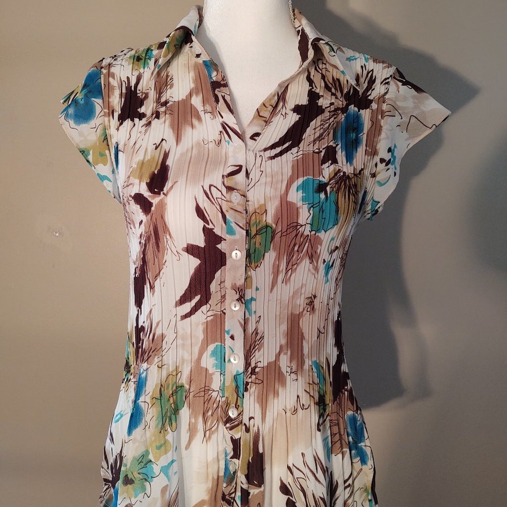 S.L.B WOMEN SHORT SLEEVE FLORAL BLOUSE TOP - SIZE MEDIUM